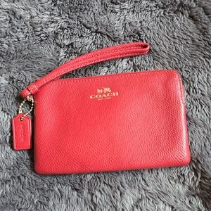 Coach Red Leather Wristlet with Gold Logo